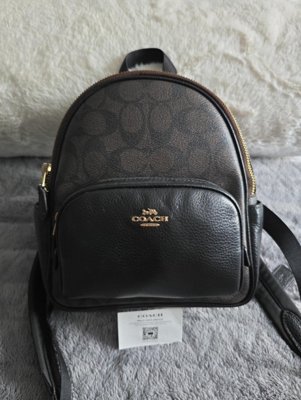 Coach Mini Backpack in Black and Brown Signature Print 💝